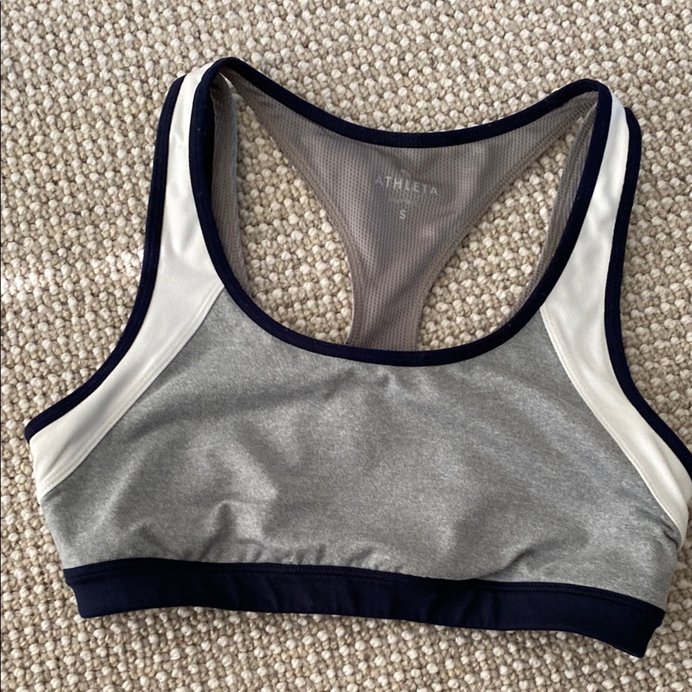 Athleta Gray and White Racerback Sports Bra